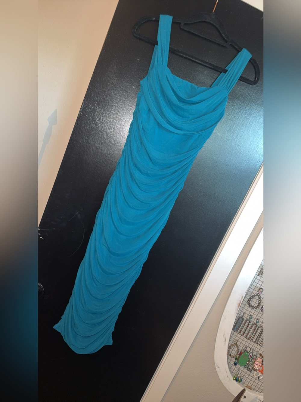 Ruched Teal Sleeveless Maxi Dress